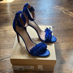 Joie Royal blue suede heels fringe detail Perfect 🤩 SZ 38 1/2 /8.5 (9)